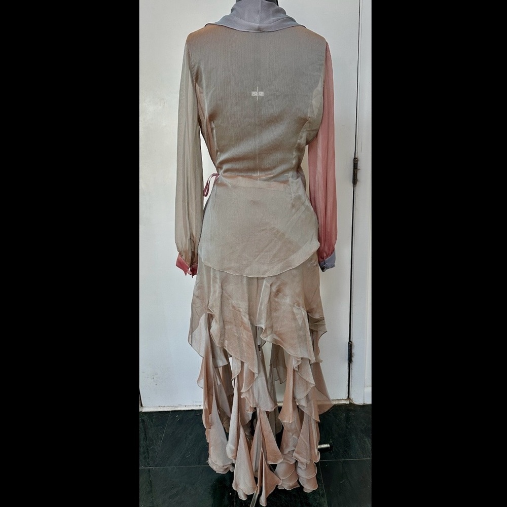 VINTAGE 90s HELEN STOREY REAL CLASSICS CHIFFON IRIDESCENT TOP SKIRT JELLYFISH M - Picture 6 of 9